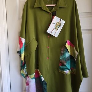 Stylish Green Oversized Shirt with Colorful Accents